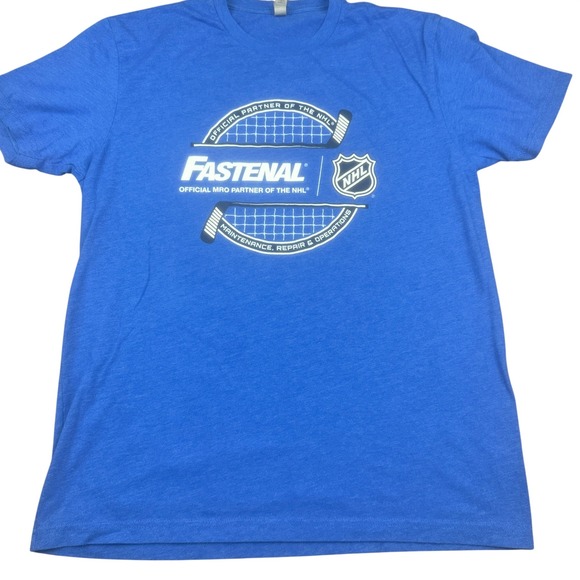 NHL Mens Fastenal Official Partner Graphic T-Shirt Large Blue All Team Logos